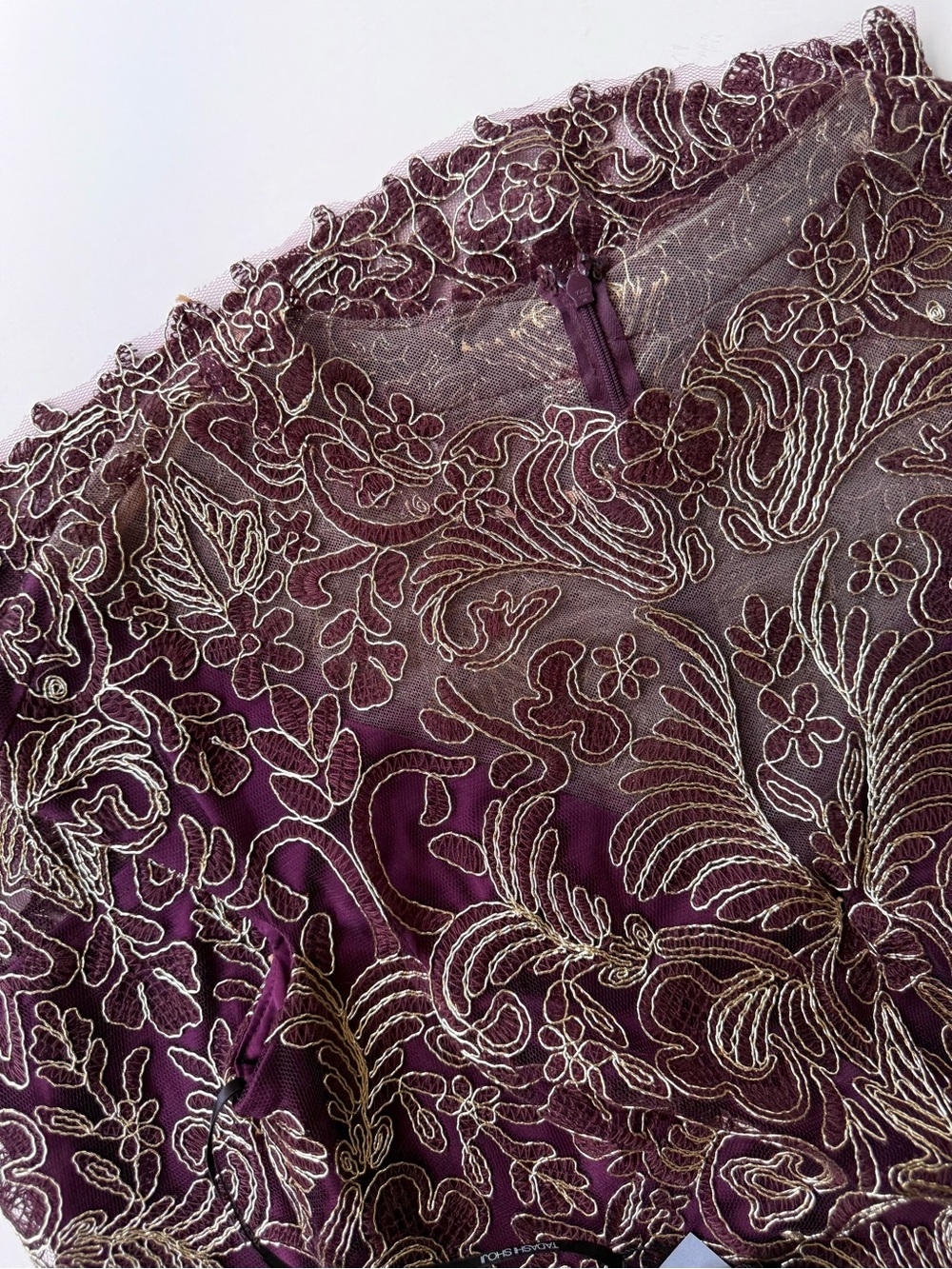 NWT Tadashi Shoji Abigail Dress Blackberry Gold Embroidered Lace Size 10 $408 - Picture 9 of 16